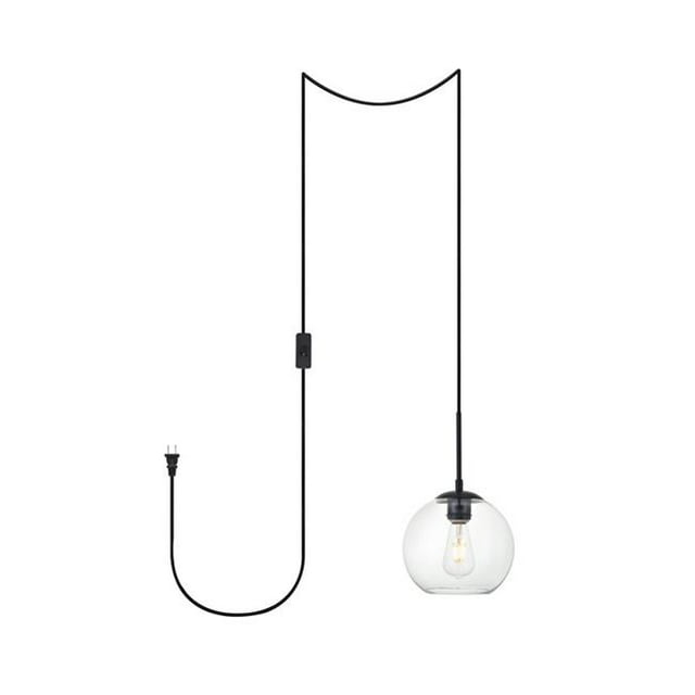 Living District LDPG2206BK Baxter 1 Lumière Pendentif Noir avec Verre Transparent