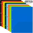 thumbnail image 3 of 100 Pack Two Pocket Plastic Translucent 3-Ring Hole Punch Folders, 11.5”L x 9.5”W for Filing / Storing Paper Work, Assorted Colors, 3 of 8