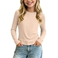 thumbnail image 3 of MKOSPLRT Girls Cotton Long Sleeve T Shirt Solid Crew Neck Casual Thin Base Layer Tee for School Summer 1-10 Years, 3 of 10