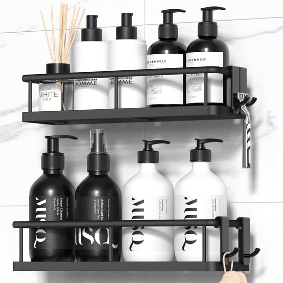 Organizador de baño adhesivo Shower Caddy YASONIC, paquete de 2 unidades, negro