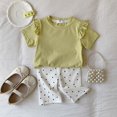 thumbnail image 6 of GiLiling Girls Cute T Shirt Ruffle Short Sleeve Pullover Top Toddler Girl Solid Color Crewneck Tee Kids Summer Casual Shirt (Light Yellow, 3-4 Years), 6 of 7