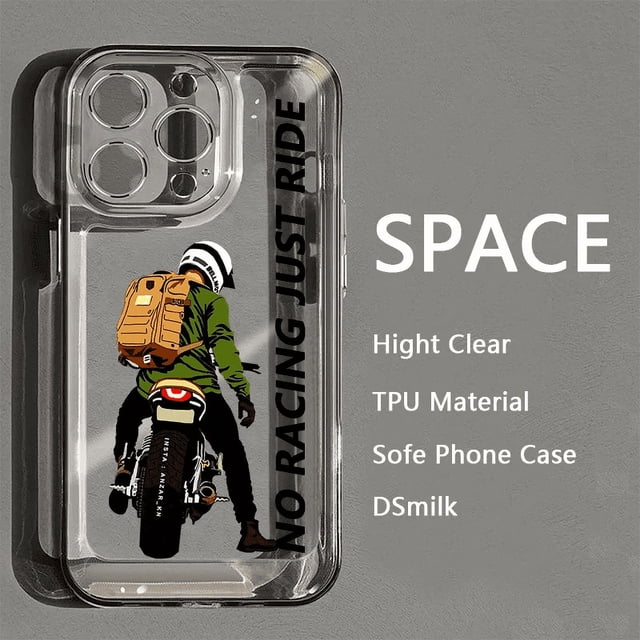 Funda para teléfono con diseño de motociclista para iPhone 14 Pro, transparente, 12, 11, anticaídas, suave, 78plustrendyxr
