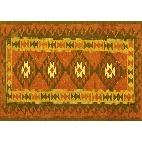 Ahgly Company Indoor Rectangle Oriental Yellow Traditional Area Rugs, 7' x 9'