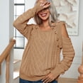thumbnail image 5 of SWSMCLT Women's Long Sleeve Pullover Sweater Soft Fall Crewneck Knitwear Top Knitted Cold Shoulder Holiday Sexy Casual Khaki Medium, 5 of 5