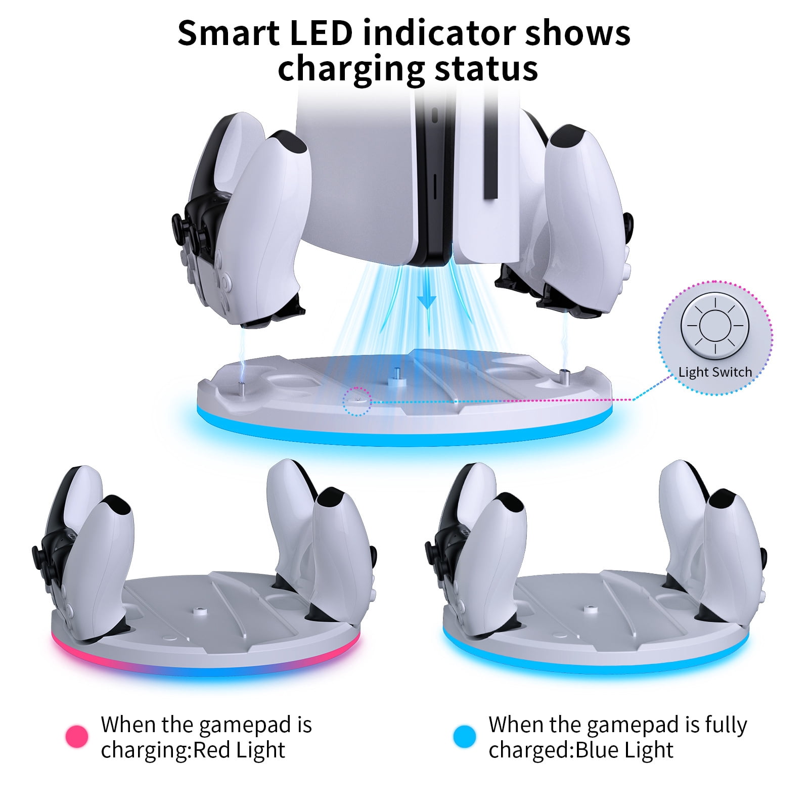 PS5 Slim Stand with Cooling Station and Controller Charging Station for PS5 Slim Console Disc/Digital,with RGB Light and Headset Holder