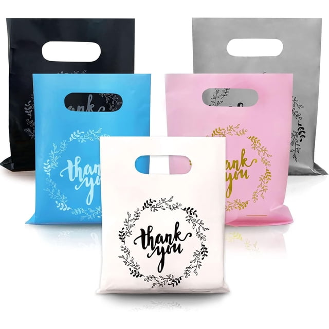 100 Bolsas de Agradecimiento, 5 Colores, Bolsas de Regalo Fiesta, Bolsas Dulces y Galletas para Fiestas de Cumpleaños, Baby Shower, Bodas, Jubilaciones, Navidad