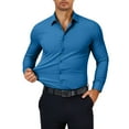 thumbnail image 2 of Men's Dress Shirts Long Sleeve Casual Stretch Button Down Shirt Solid Regular Fit Formal Business Shirts Royal Blue XL, 2 of 6
