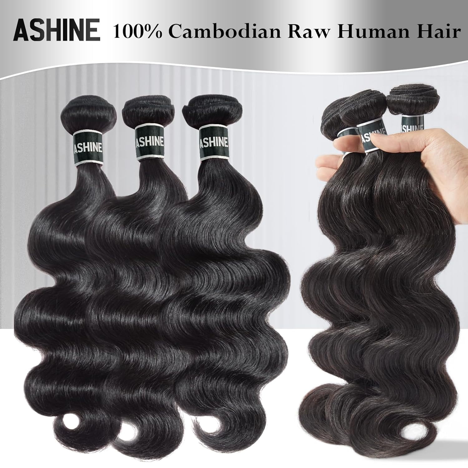 ASHINE 16 18 20 inch Raw Human Hair Bundles Body Wave Unprocessed for Women Natural Black 3 pcs Bundles