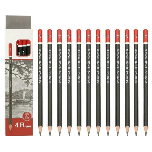 Uxcell 24Pcs 4B Lápices de Dibujo para Esbozar, Lápices de Esbozo Pre-afilados Hexagonales para Dibujo Escritura Arte Esbozando Artistas Principiantes, Rojo/Negro