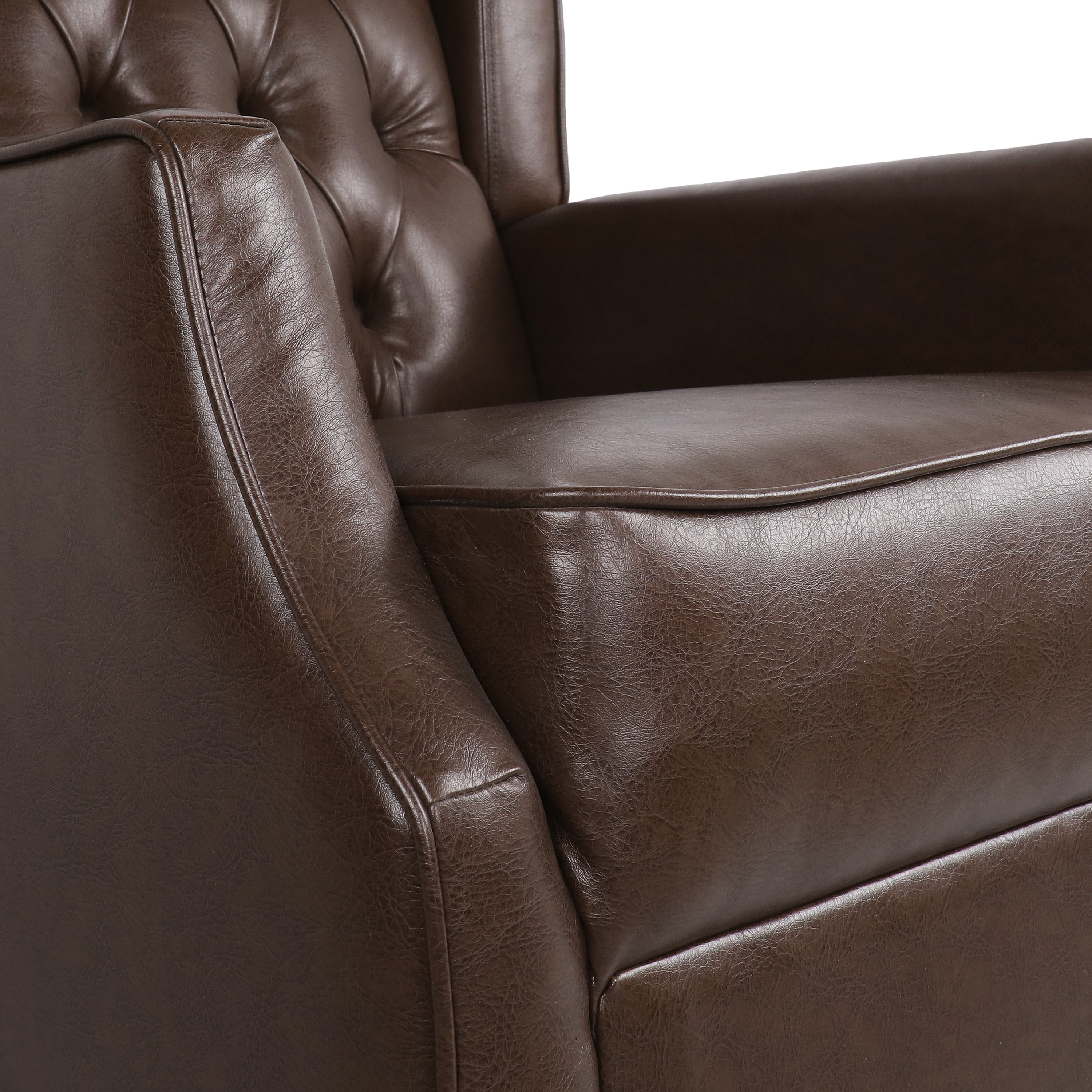 GDF Studio Amedou Contemporary Faux Leather Tufted Wingback Rocking Chair, Dark Brown