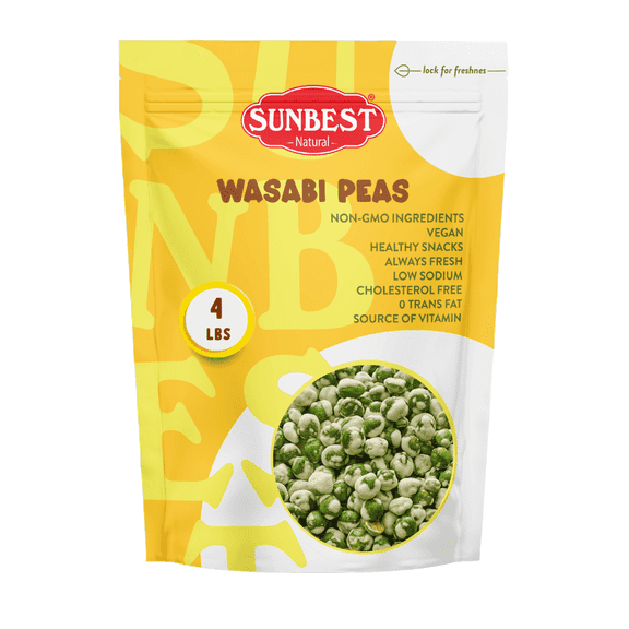 Wasabi Peas – 4 Pound Bulk Bag by Sunbest Natural – Spicy & Crunchy Exotic Snack