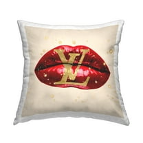 Stupell Industries Chic Glamorous Brand Red Lips Square Decorative Printed Throw Pillow, 18 x 18,