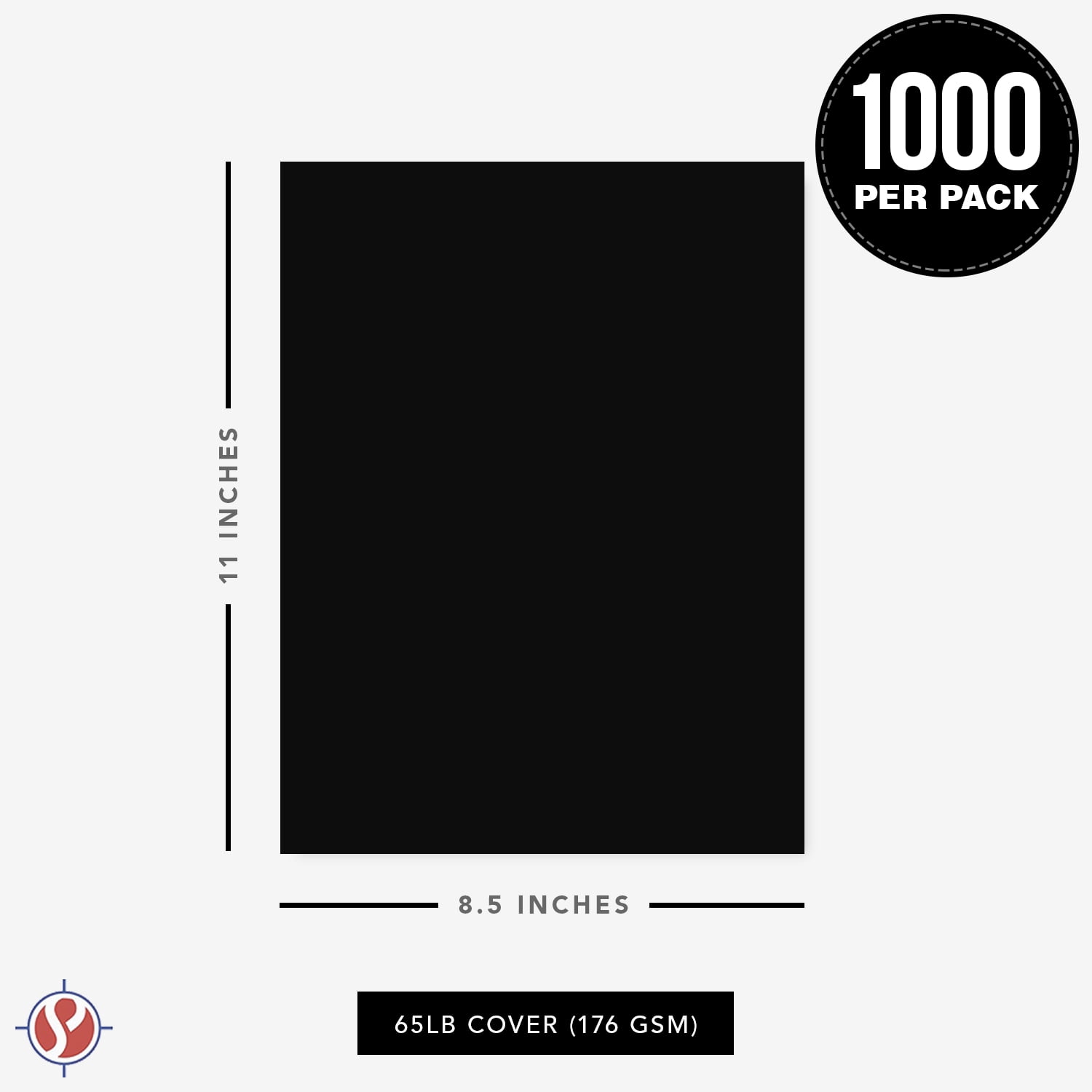 Premium Colored Card Stock Paper | Case of 1000 Sheets | Medium Weight 65lb Cardstock, Perfect for School Supplies, Arts and Crafts | Acid and Lignin Free | 8.5 x 11 Inches | Black