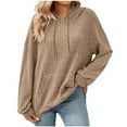 thumbnail image 3 of Fanxing Women's Hoodies Sweatshirts Fall Fashion 2025 Knit Stripes Soft Comfortable Sweater Pullover Tops Khaki 2XL, 3 of 7