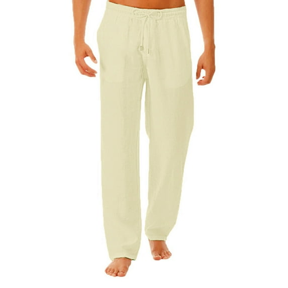 Frontwalk Mens Cotton Linen Drawstring Pants Elastic Waist Casual Jogger Yoga Pants