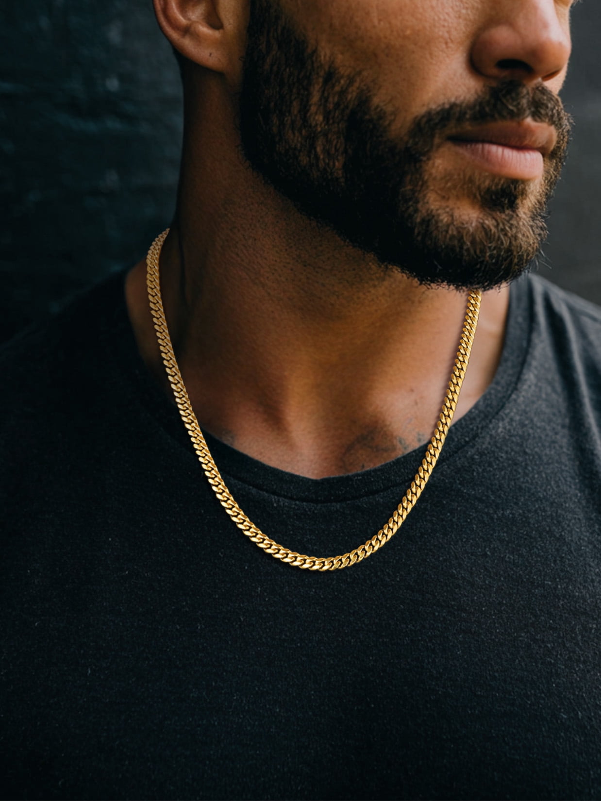 ChainsProMax Men Cuban Chain Thin 18K Gold Plated Chain Stainless Steel Necklace for Men 24 inch