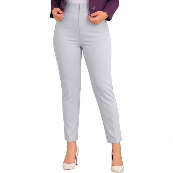 Kvture Women's Stretchy High Waisted Skinny Pants Casual Pleated Pencil Trousers with Pockets Gray Pant XL