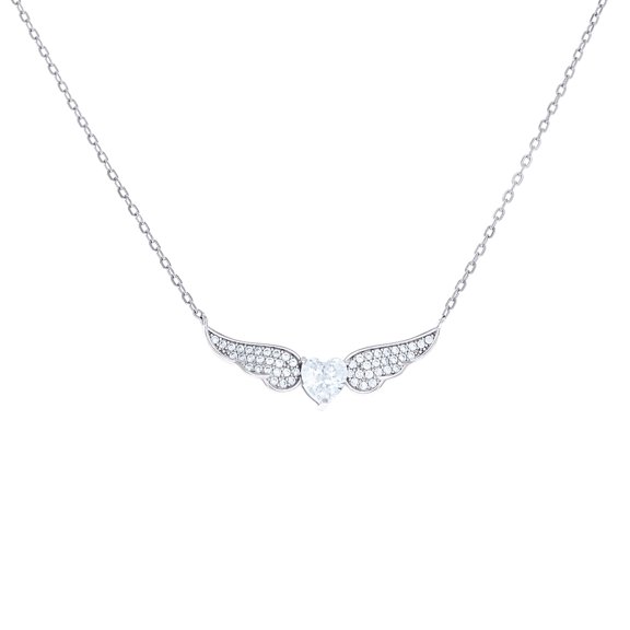 925 Sterling Silver Womens Love Heart Round Cubic Zirconia Flying Heart Charm Necklace 16 2 Inch 10.4mm Long Pendant N