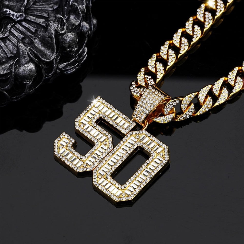 Men Women Hip Hop Number 50 Pendant Necklace With 15mm Crystal Cuban Chain HipHop Iced Out Bling Necklaces Fashion Charm Jewelry