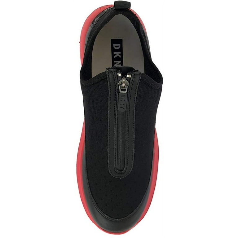 DKNY Mens SEB Leather/Textile High Top Zipper, Black/ Red, 9