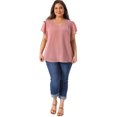 thumbnail image 3 of DARING DIVA Women's Plus Size Blouses Pin Dots Smocked Flare Sleeve Top 2X Pink, 3 of 6