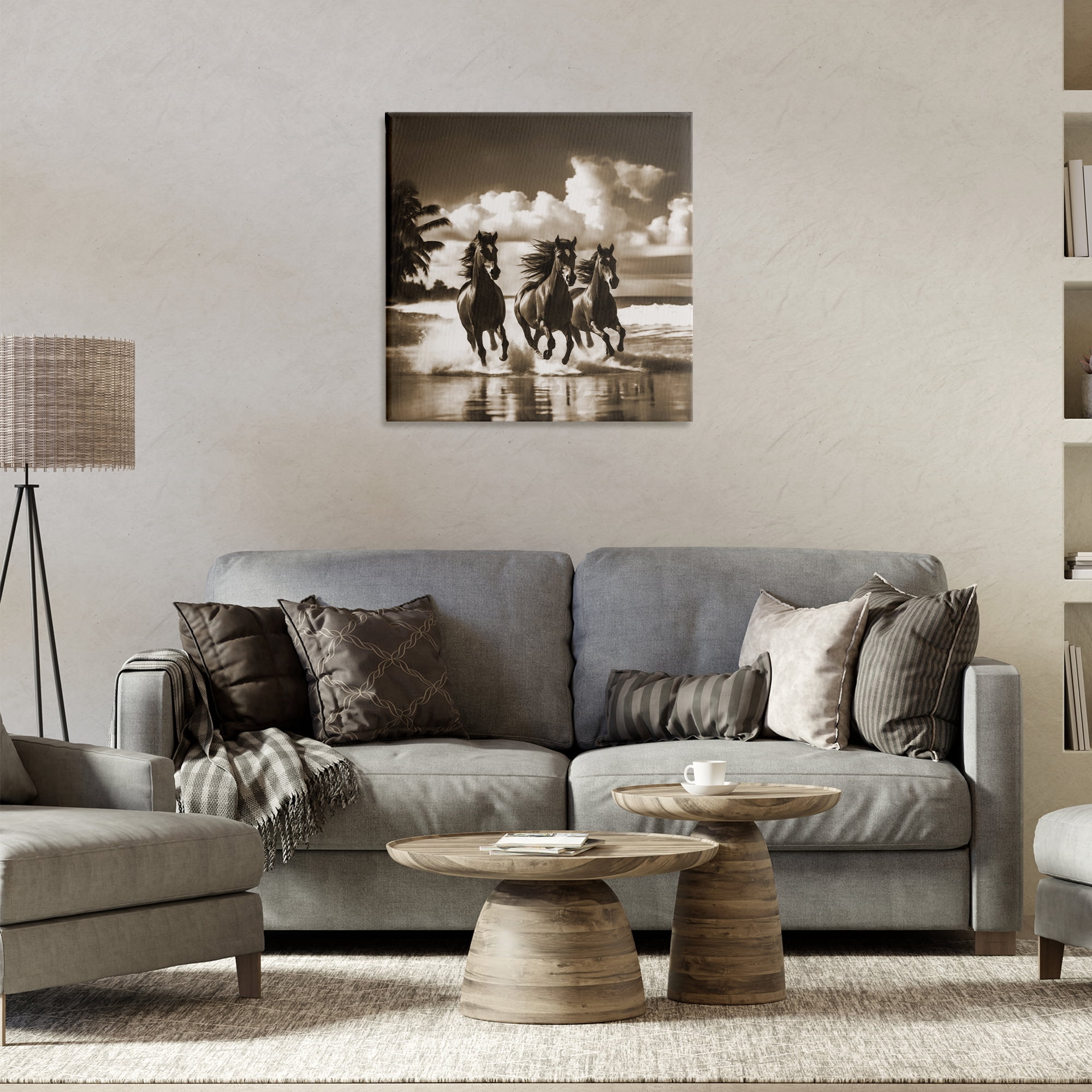 Stupell Industries Sepia Stallions Galloping Landscape & Nature Painting Wrapped Canvas Art Print Wall Art, 24 x 24