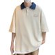 thumbnail image 1 of Camiseta de hombre con cuello vuelto y botón frontal de media manga, Top suelto para uso diario de verano, 1 of 8
