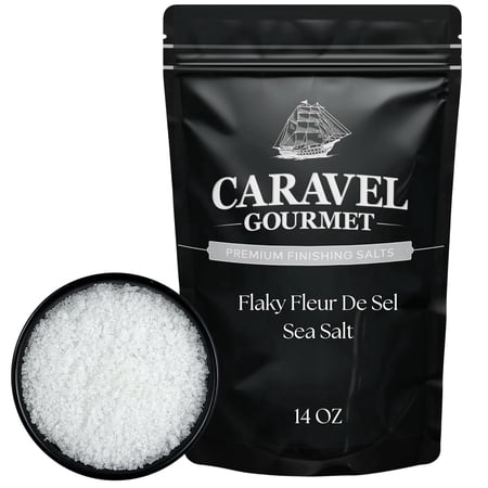 Flaky Fleur de Sel with Light & Airy Texture – Premium Flaky Sea Salt for Rimming Margaritas & Finishing Meats & Salads – 14 oz Refill Pouch by Caravel Gourmet