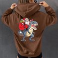 thumbnail image 2 of Mujer Otoño Invierno Navidad Color bloque dinosaurio linterna estampado cuello en V manga larga con capucha Tops pulóver blusa Fridja FKASFK3454, 2 of 4