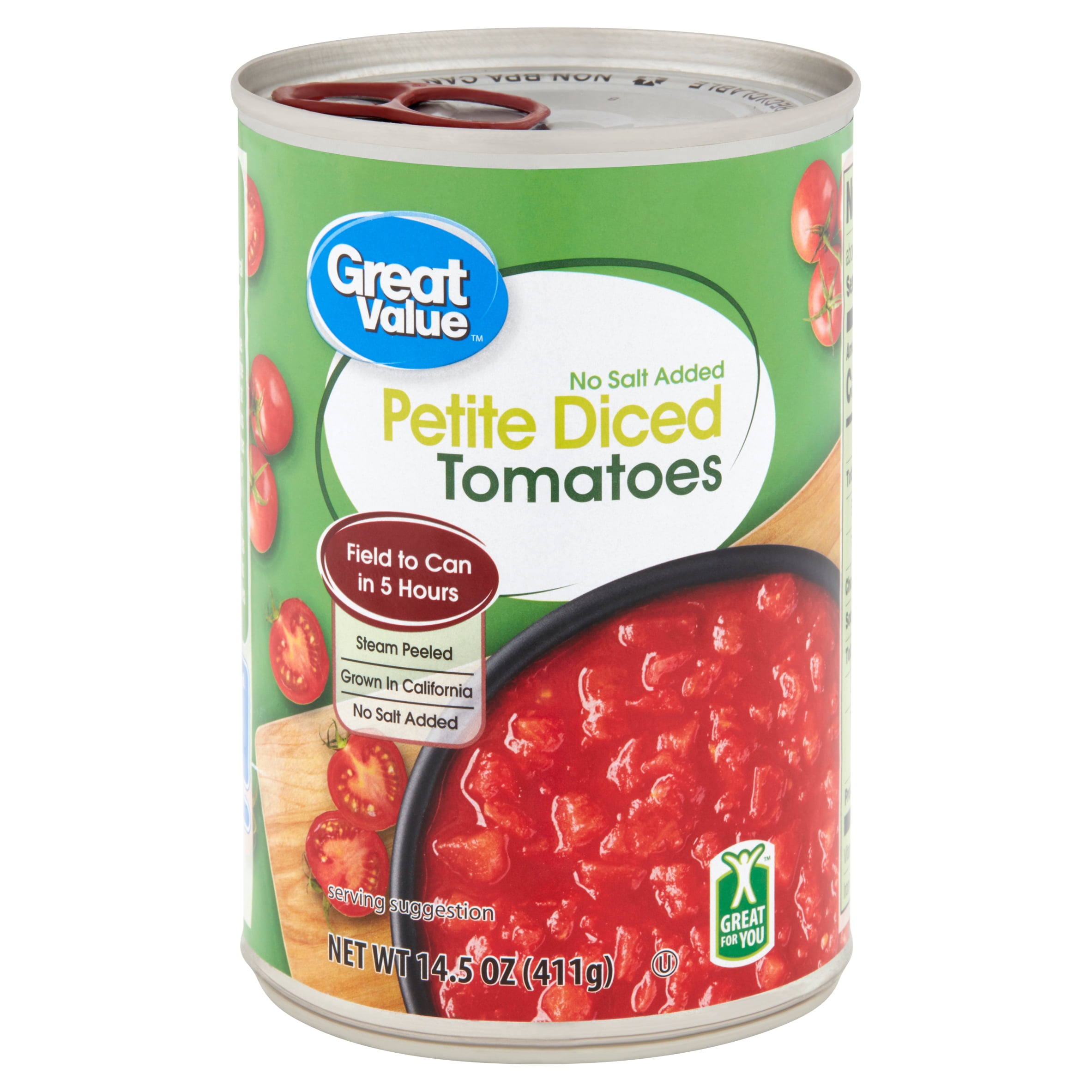 Great Value No Salt Added Petite Diced Tomatoes, 14.5 oz Walmart