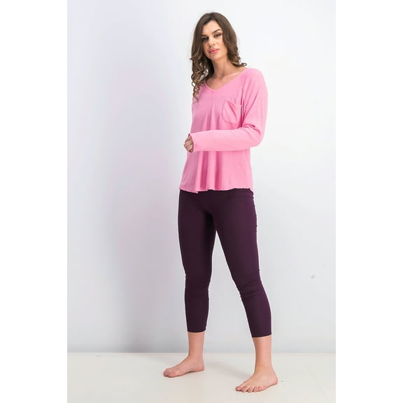 JENNI Women's Ribbed Knit Solid Sleepwear Shirt, Pink Stiletto Medium