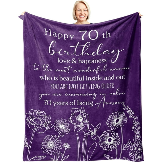 LHSHID 70th Birthday Gifts for Women Blanket 70th Birthday Decorations Best Gift for 70 Year Old Woman Happy Birthday Gift for Mom/Wife/Grandma/Friends Turning 70 Gift Throw Blanket 30"x40"