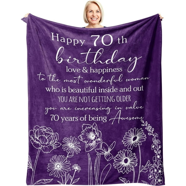 LHSHID 70th Birthday Gifts for Women Blanket 70th Birthday Decorations Best Gift for 70 Year Old Woman Happy Birthday Gift for Mom/Wife/Grandma/Friends Turning 70 Gift Throw Blanket 40"x50"