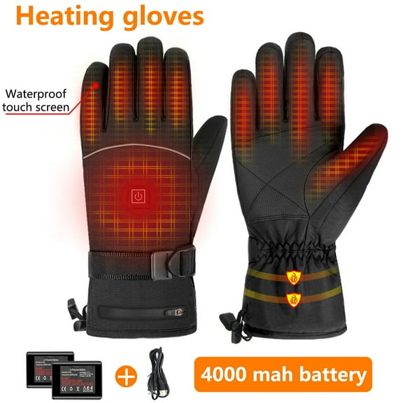 Naierhg 1 Pair Heating Gloves Touchscreen Waterproof Three Gears Large Heating Area Windproof Keep Warm Electric Heating Ski Motorcycle Warm Gloves for Cycling