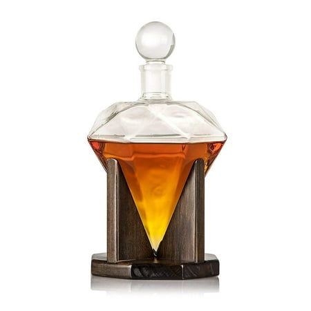 Denizli Spirits 40 Oz 'Diamond' Handmade Whisky Liquor Decanter w/ Wooden