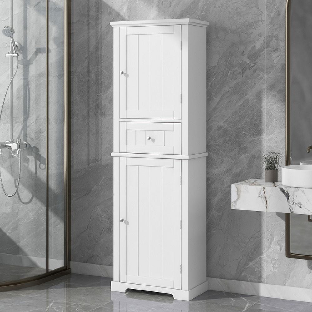 Tall Bathroom Storage Cabinet, 67.3 inch Freestanding Organizers Cabinet with Drawer and Adjustable Shelf for Bathroom, Living Room, Kitchen, Pantry, White