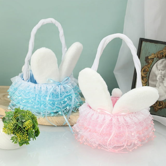 Xihbxyly Cesta de Pascua con Diseño de Orejas de Conejo, Cesta Portátil para Niña de Las Flores, Decoración Navideña, Almacenamiento Multifuncional, Ideal para Pascua o Boda, Tamaño 24 X 15 Cm