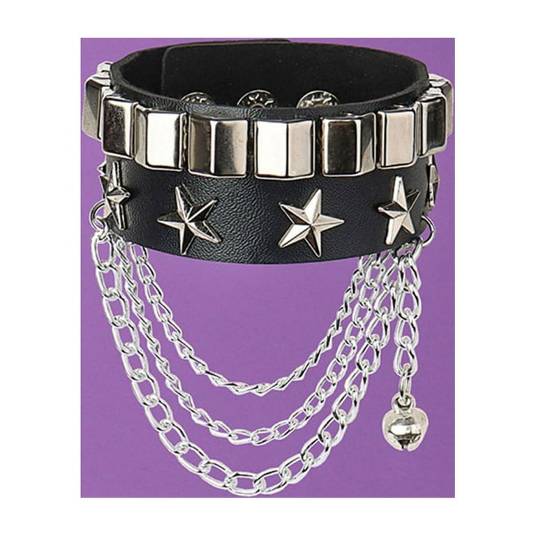 Punk Rock Rivet Leather Bangle Bracelet - Multilayer Cuff, Adjustable, Blue, For Men & Women