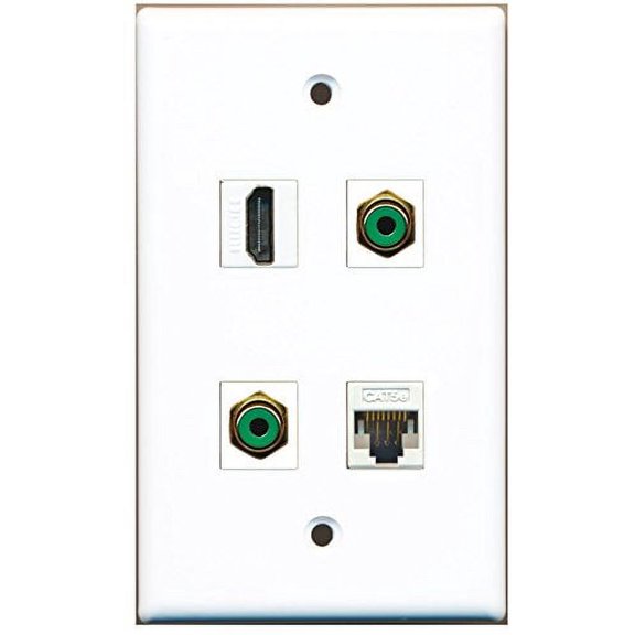 RiteAV - 1 Port HDMI 2 Port RCA Green 1 Port Cat5e Ethernet White Wall Plate