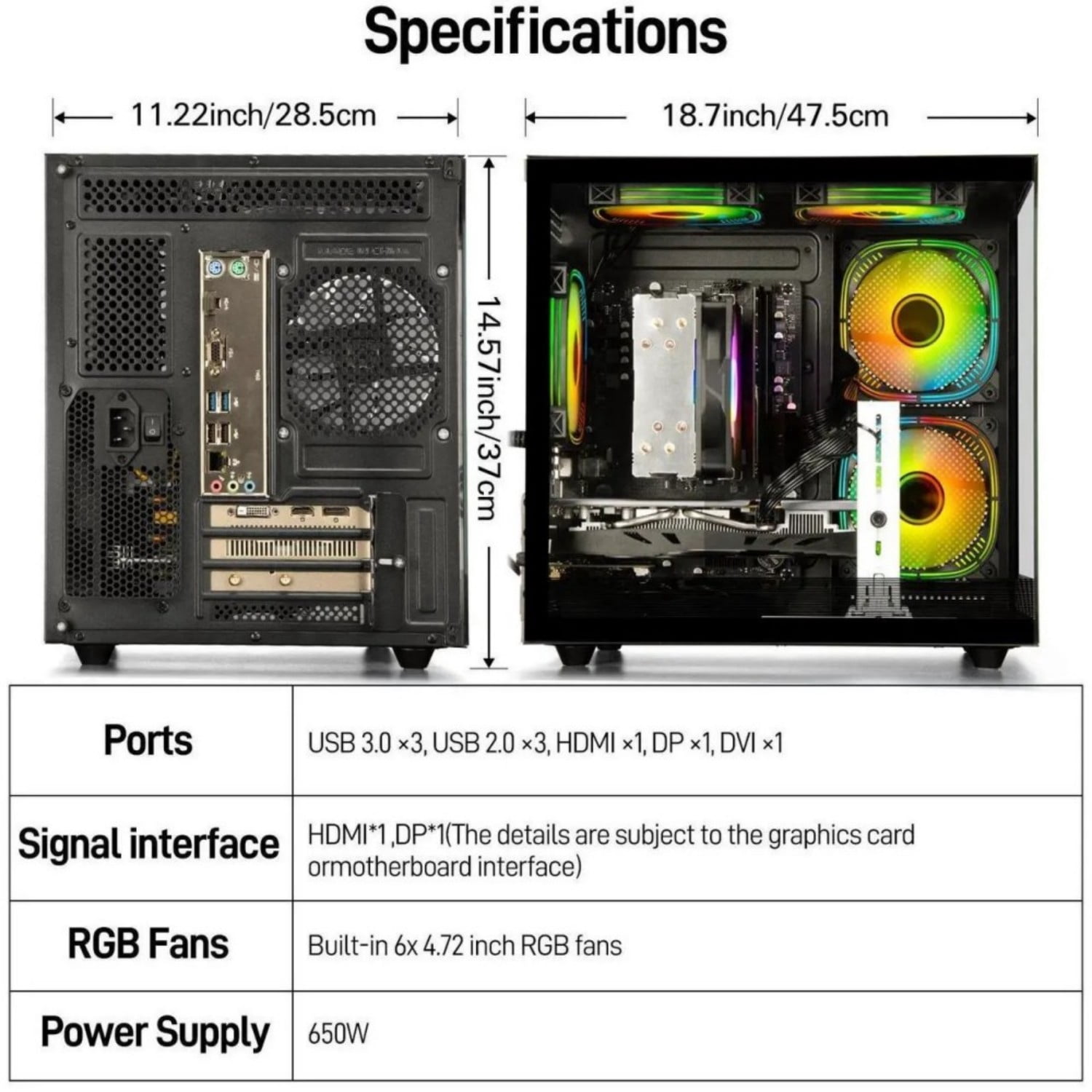 ZHICGCP Gaming Desktop PC, Ryzen 7 5700X, RTX 3050 8GB,1TB SSD, 16GB DDR4, Black, Windows 11
