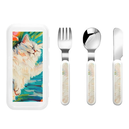 

Lukts Playful Floral Cat for Children s Knife Fork and Spoon Three-Piece Set Stainless Steel Children and Toddler Safety Cutlery with Outer Box