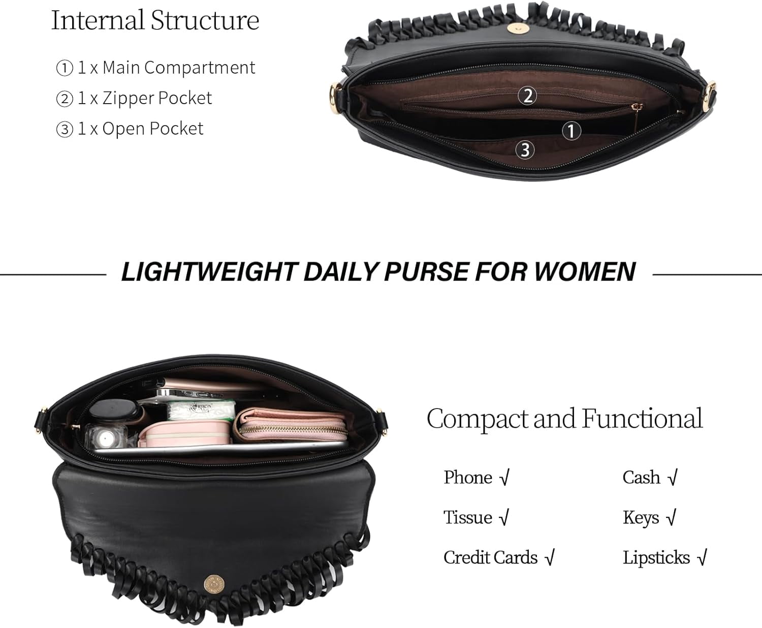 Tassel Crossbody Purse for Women PU Leather Western Hobo Fringe Handbag Shoulder Bag