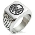 thumbnail image 1 of Stainless Steel Three-Tiered Pine Kamon Crest Geometric Pattern Biker Style Polished Ring, 1 of 1