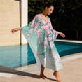 thumbnail image 4 of SEANATIVE Beach Kaftan Dress for Women Caftan Cover Up Bathing Suit Coverups Plus Size Kaftan Dress with Kimono Batwing Sleeves Casual Women Outfits, Hummingbird Floral Pink Green, 4 of 7