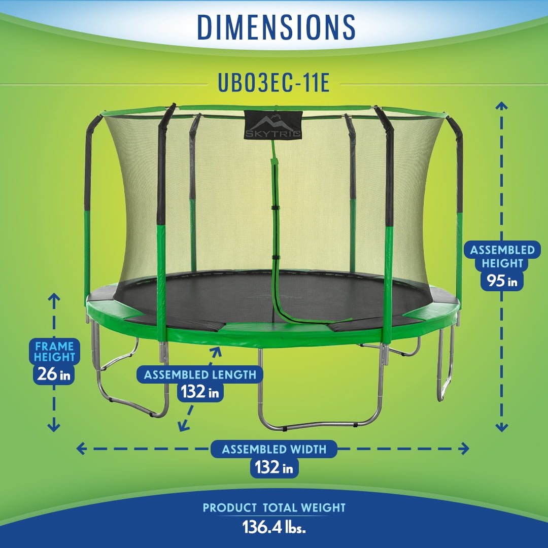 Machrus Skytric 11 FT Round Trampoline Set with Premium Top-Ring Flex Frame Safety Enclosure System