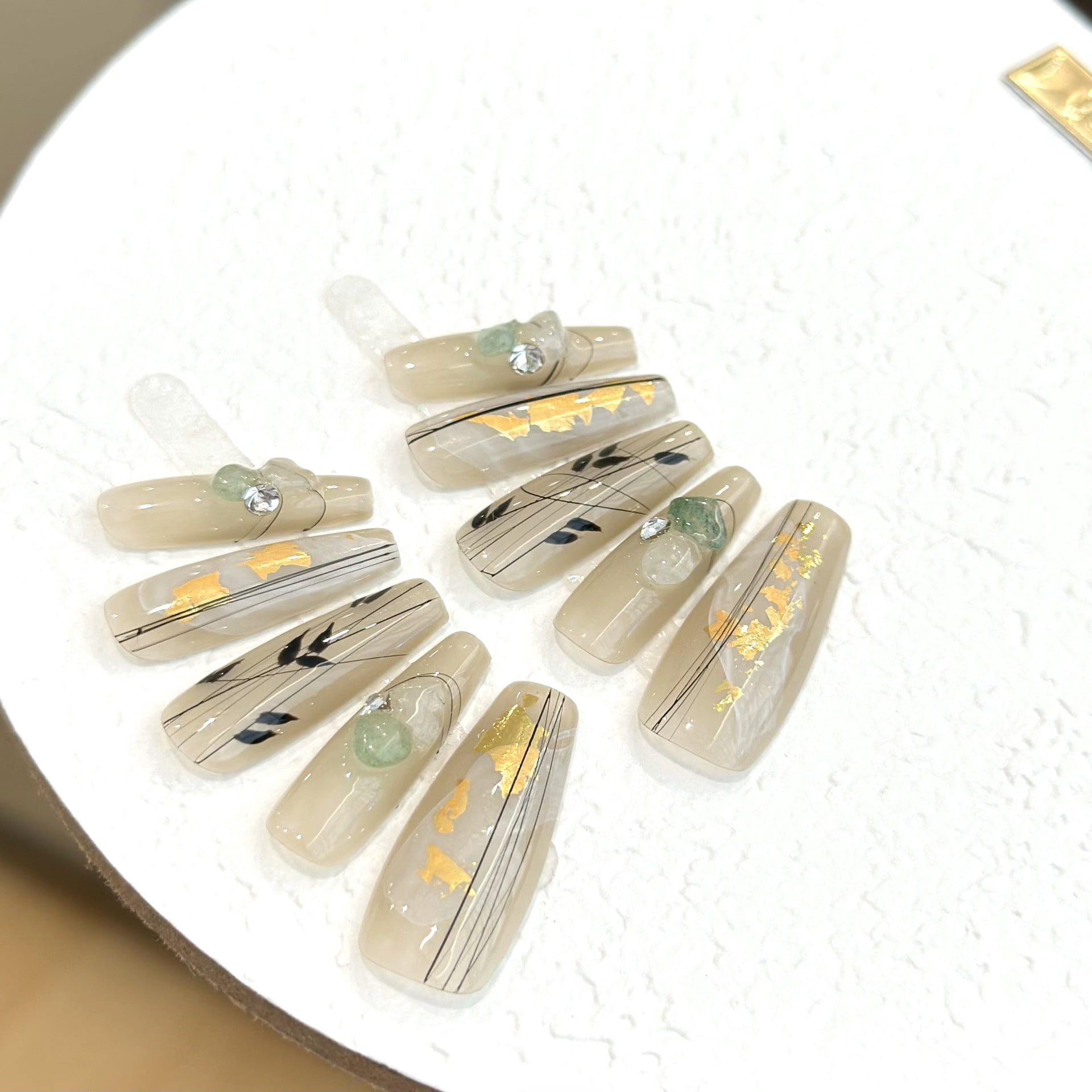 Bamboo Kongye Pure Handmade Wearing Nail Patch Hand Painted Chinese Style Bamboo Removable Phototherapy Nail Finished Nail Patch