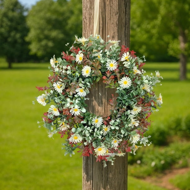 Decoración de guirnaldas de coronas de flores artificiales – Primavera y verano Puerta principal Ventana Porche Decoración de casa de campo, corona floral de plástico realista, multicolor
