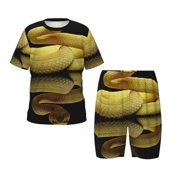 Balery Yellow White-Lipped Pit Viper Conjunto de Pijama Infantil de Manga Corta con Estampado – Ropa de Dormir de Algodón Suave-XX-Large