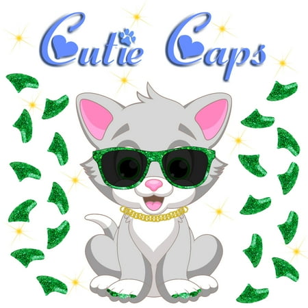 Cutie Caps 40 pack Large Emerald Green Glitter Soft Nail Guard for Cat Paws