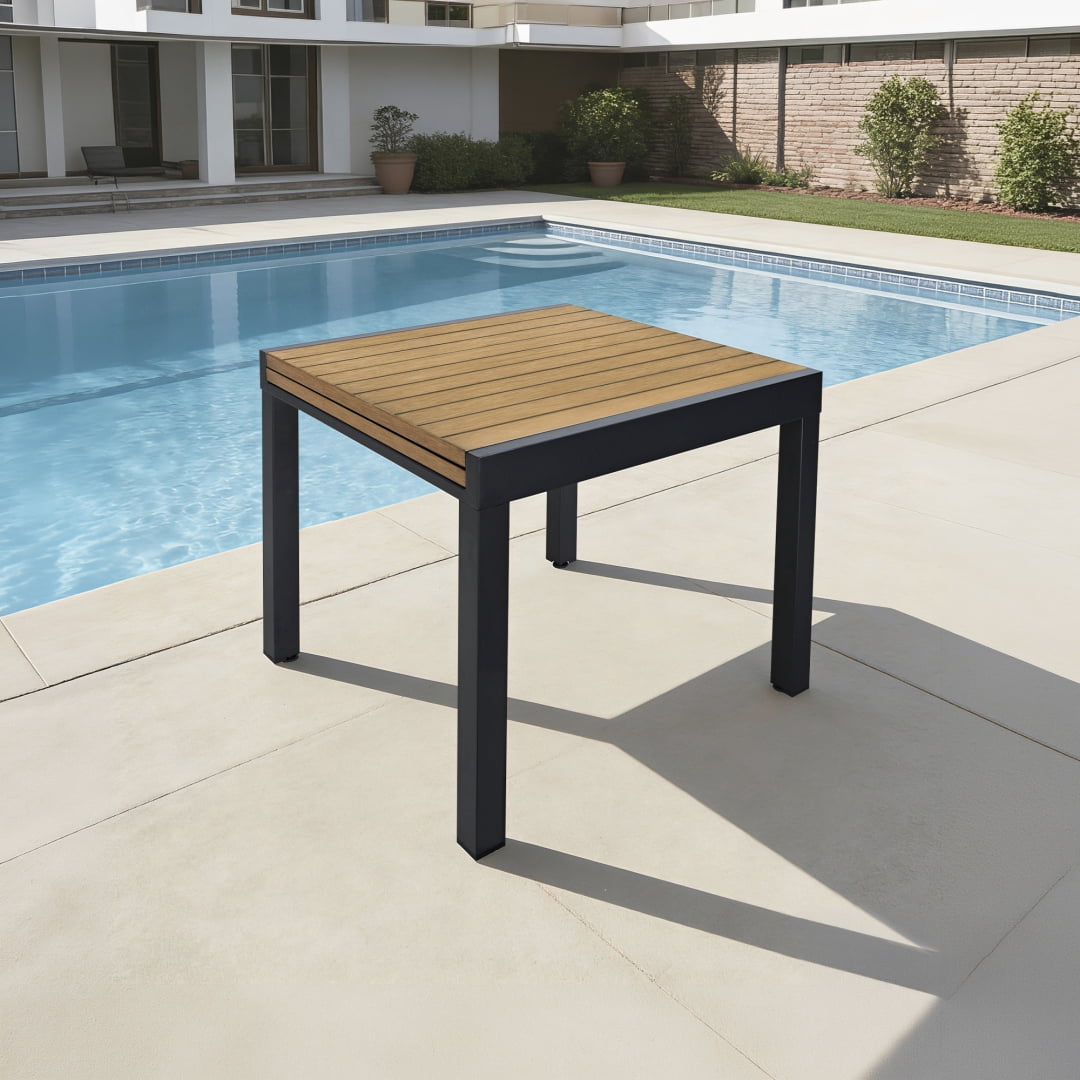 Expandable Aluminum Outdoor Patio Dining Table for 4-6, Extendable 32" to 64", Weather-Resistant, Teak